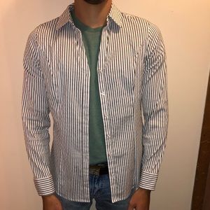 Express white and black striped button up
